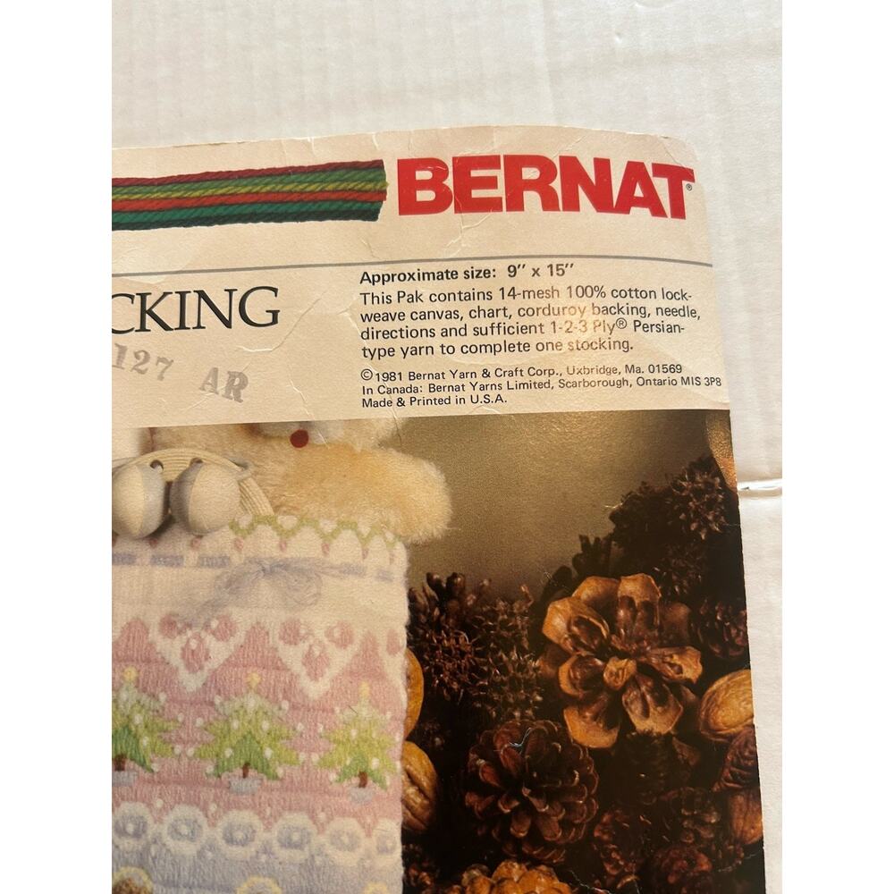 Vtg Bernat Baby's First Stocking Kit Quick Stitch 9x15 Pastel Christmas Stocking - Picture 2 of 6
